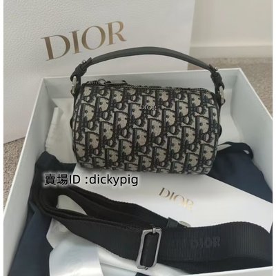 二手正品Dior 迪奧 Oblique mini roller 新款 手提圓筒包 信使包 帆布包 圓餅包 實拍