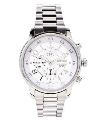 SEIKO WATCH 精工三眼計時中性前衛大錶面設計銀白面鋼帶石英腕錶 型號：SNDW87P1【神梭鐘錶】