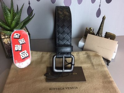 《真愛名牌精品》Bottega Veneta (BV)271932 黑色 牛皮編織 皮帶 3.5cm*全新品*代購