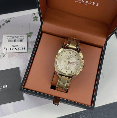 COACH Boyfriend 晶鑽圈 金色錶盤 香檳金色不鏽鋼錶帶 石英 女士手錶 14503141