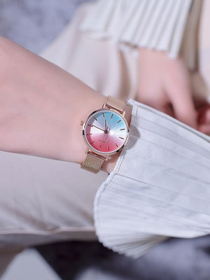 熱銷 kezzi新款時尚2023女生錶雙防水鉆網帶石英女士手錶腕錶鋼帶薄299 WG047
