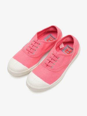 代購 法國23春夏新款bensimon 純手工製有機棉基本款有機棉火鶴粉紅色綁帶帆布鞋