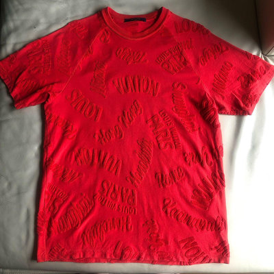 [品味人生]保證正品 Louis Vuitton LV 紅色  立體 logo 毛衣布 短袖T恤 短T Size L