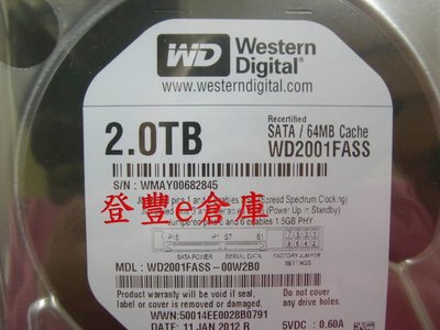 【登豐e倉庫】 YF588 黑標 WD2001FASS-00W2B0 2TB SATA2 硬碟