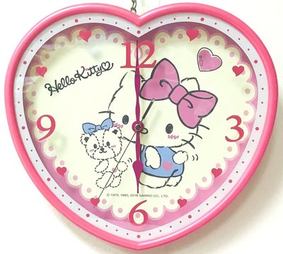 正版授權 三麗鷗 HELLO KITTY 凱蒂貓 心型掃秒掛鐘俏皮粉 壁鐘 掛鐘 時鐘