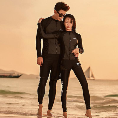 浪衣潛水衣 三件式/五件式黑色組合 男生女生多件式防曬速乾拉鏈運動泳裝