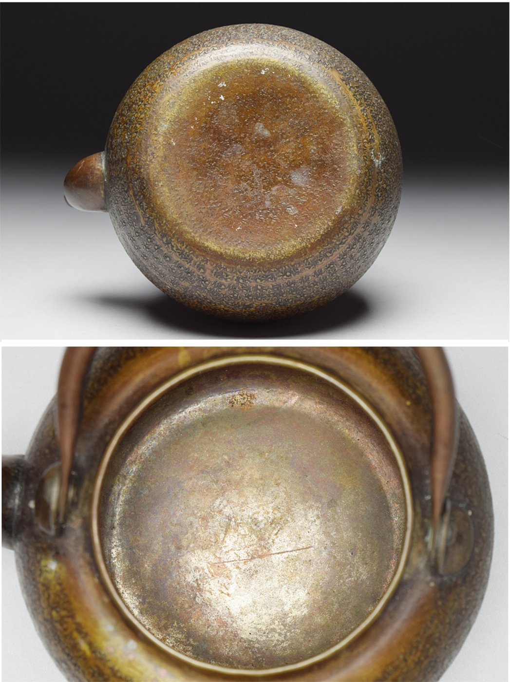 【松果坊】日本金工造早期日本銅壺古銅鎚目提梁湯沸煎茶道具銅器