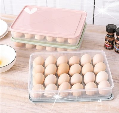 24格 廚房用品冰箱雞蛋盒 塑料密封保鮮收納盒 收納箱 可疊加多層帶蓋雞蛋盒 保鮮盒 儲物整理盒 防碎盒 蛋托 收納盒