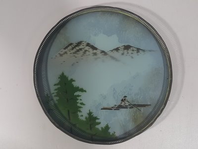[銀九藝] 早期 日本製 内畫玻璃盤 銅盤