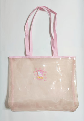 全新 Hello Kitty粉紅雙層紗透明手提袋 購物袋 環保袋 側肩包