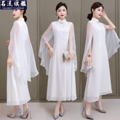 中式女改良禪意中國白色披肩仙洋裝仙氣質改良旗袍漢服復古夏季