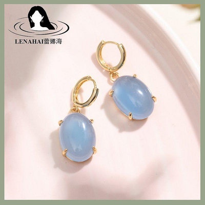 【MOMO生活館】Les Nereides 法式海藍石寶石耳環高級設計簡約鎖骨鏈海藍寶石戒指項鏈