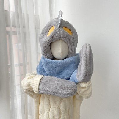 【熱賣精選】超帥奧特曼兒童帽子圍巾手套一體冬季男女寶寶防風套裝保暖三件套
