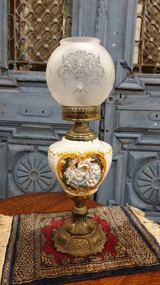 【卡卡頌  歐洲古董】義大利老件  浮雕瓷  手工彩繪  花朵燈罩   XL  古典  大桌燈  檯燈  la0044✬