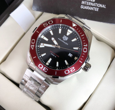 TAG HEUER Aquaracer 紅色圈 黑色錶盤 銀色不鏽鋼錶帶 石英 男士手錶 WAY101B.BA0746 豪雅 競潜 300M