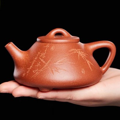 特賣-紫砂壺手工原礦降坡泥石瓢刻繪茶具泡茶壺