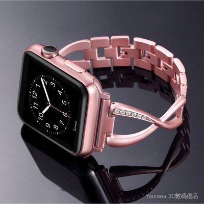 蘋果手錶鑲鑽手鍊錶帶 apple watch4/5/6代金屬iwatch1/2/3代蘋果手錶霧面不銹鋼X款錶帶