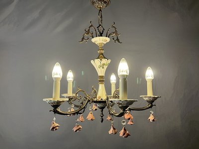 義大利古董手工瓷玫瑰枝型吊燈 『非常精緻典雅』#923011