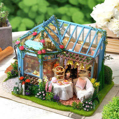 智趣屋小屋薔薇庭園茶屋手工制作建筑模型木質別墅創意女禮物