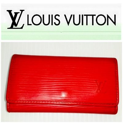 Louis Vuitton經典款 LV 水波紋 4孔 鑰匙包 皮夾 短夾 發財夾 零錢包 紅色218 1元起標 有BV