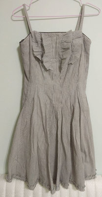 百貨公司專櫃品牌 0918服飾 洋裝 灰色 條紋洋裝 荷葉洋裝（日本製）