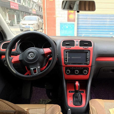 VW Golf6 室內造型配件 福斯 高爾夫6改裝裝潢中央控製面板改色裝飾卡夢貼紙 車門扶手玻璃升降器防刮保護碳纖維貼膜