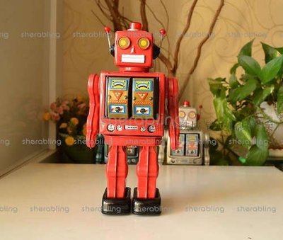 TOYS-C__0282 發條鐵皮玩具 經典懷舊 生日禮品 電動機器人紅色