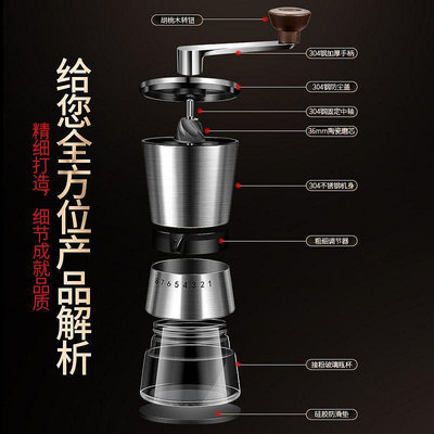 咖啡機304不銹鋼咖啡機手搖式多功能咖啡研磨器便攜磨豆機咖啡豆磨粉器
