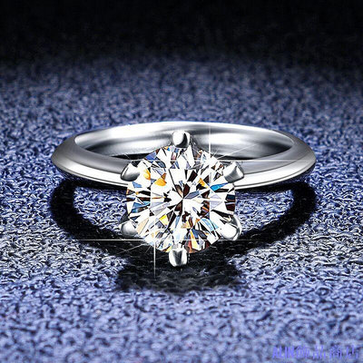 ALIN飾品商店[附有GRA證書]莫桑石100%s925純銀六爪鑽石戒指