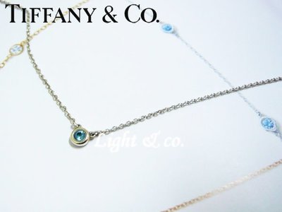 【Light &amp; co.】二手真品 TIFFANY &amp; CO 925純銀 經典款 單鑽 項鍊 藍 鑽石 海藍寶石