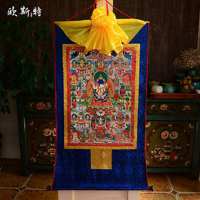 西藏鍍金燙金唐卡 文武百尊 寂靜尊 和娃唐卡 三色裝裱布裝飾唐卡嗨購