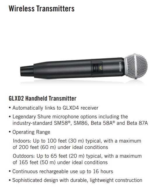 SHURE GLXD24 / BETA58 人聲麥克風數位無線系統-適用於現場表演及工作