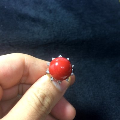 天然珊瑚-阿卡-14mm圓珠-珊瑚戒指(K金真鑽)#10』