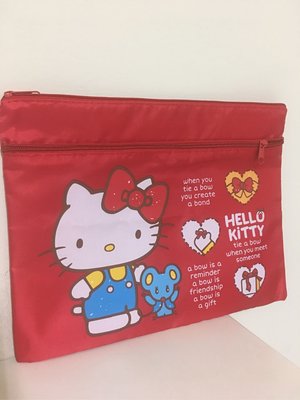 《全新》凱蒂貓 Hello kitty A4萬用資料袋 雙層 拉鍊袋 收納包 收納袋 文件 資料夾-紅色