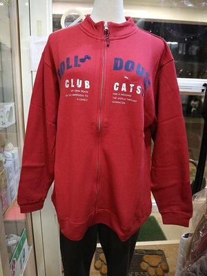 婕的店日本精品~日本帶回~D.D.CLUB紅色 音符貓咪刺繡 立領純棉外套(M~L)