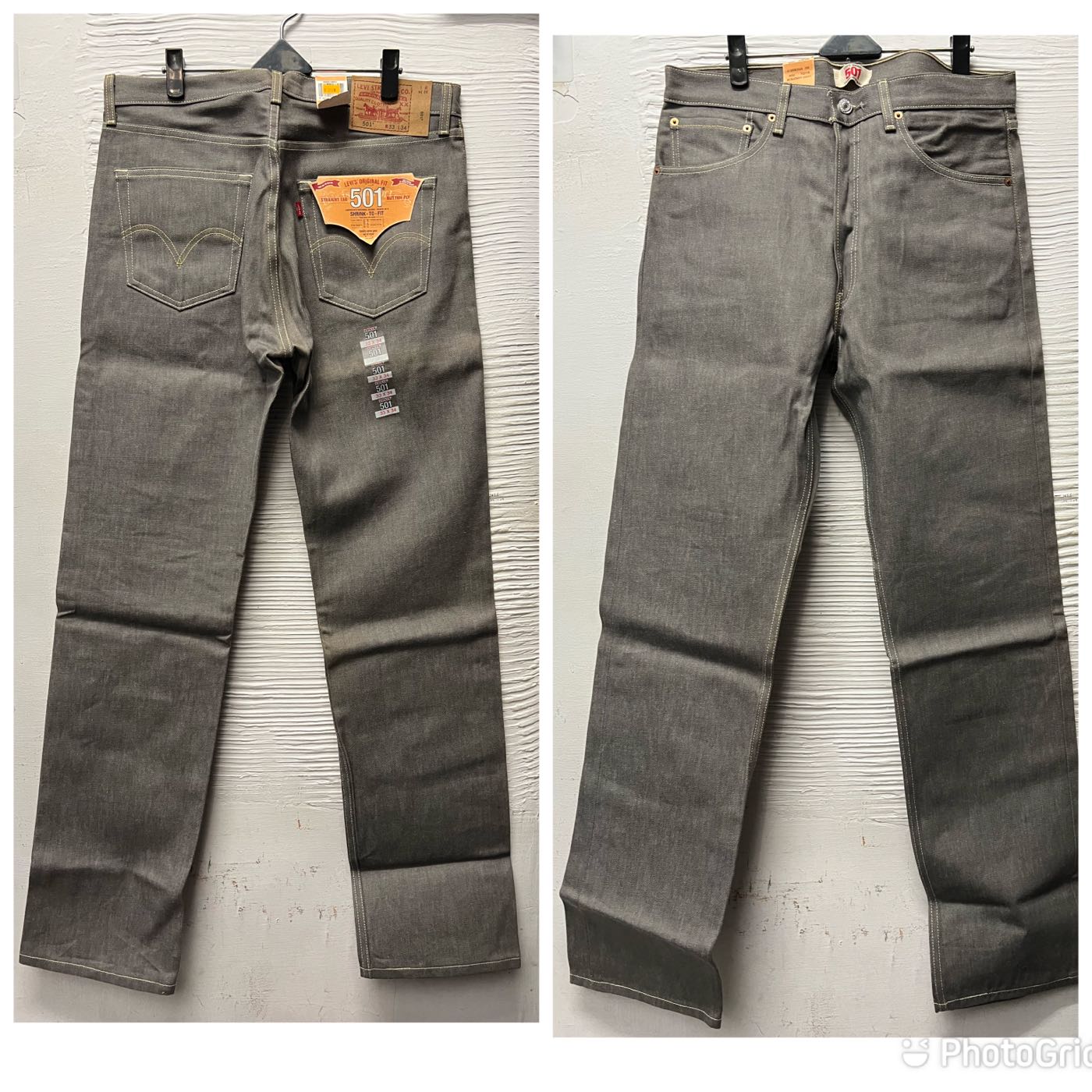 絕版新品`美國版.水泥灰色Levis 501 牛仔褲32.33.34腰shrink to fit