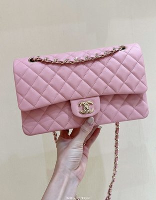 二手Chanel CF25 Classic flap bag A01112荔枝皮/粉色