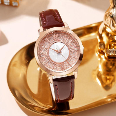 【】GEDI 女錶 手錶女生 創意輕奢滿天星流沙 防水手錶 復古 大表盤 皮帶 精品手錶 石英錶