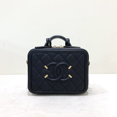 Chanel Vanity Case 17 化妝箱包 小款 菱格紋 荔枝皮 金釦 黑色 《精品女王全新&amp;二手》