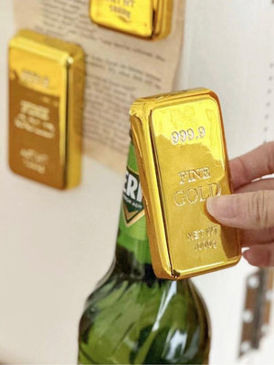 發財有錢金塊創意大金條冰箱貼開瓶器啤酒瓶起子黃金裝飾磁性貼