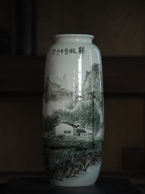 「上層窯」鶯歌製造 劉鳳祥(安之)作品 歸牧 彩繪花瓶 瓷器 A2-11