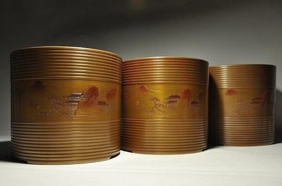 日本 京都の名極上 黄銅造輪線紋山屋刻瓶掛火鉢 3本