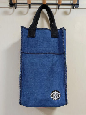 全新星巴克咖啡捲心酥禮盒提袋 牛仔手提袋 購物袋 環保袋 讀書袋 便當袋
