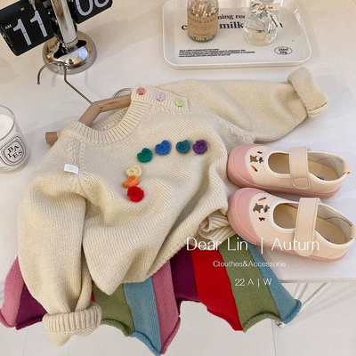 【小點點】韓國童裝女童寶寶秋裝毛衣新款洋氣中兒童圓領套頭兒童針織衫