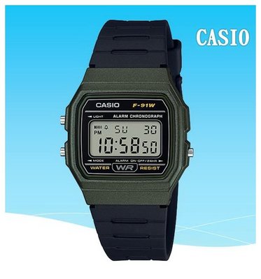 經緯度鐘錶 CASIO手錶  復古造型電子錶 當兵 學生 輕便穿搭風格 台灣卡西歐公司貨【↘430】F-91WM-黑綠
