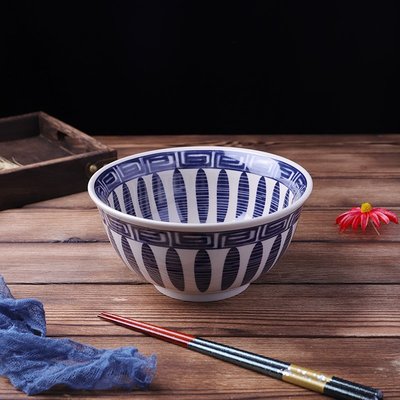 藍色葉子日式陶瓷烏龍麵碗 陶瓷碗 藍色 白色 葉子碗 大碗公 湯麵碗 陶瓷餐具 泡麵碗【小雜貨】