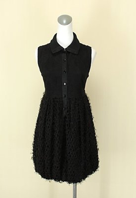 貞新二手衣 Jonita&amp;co 巨路 黑色點點V領無袖棉質洋裝L(11號)(34671)