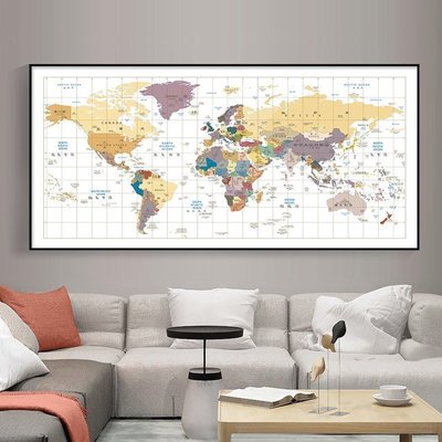地圖世界地圖墻面裝飾大幅地圖壁畫中英文辦公室雙聯掛畫沙發背景墻畫開心購 促銷 新品