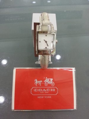 [永達利鐘錶] COACH 鎖頭銀色皮帶女錶 CO14501048/23mmX28mm 原廠公司貨保固兩年