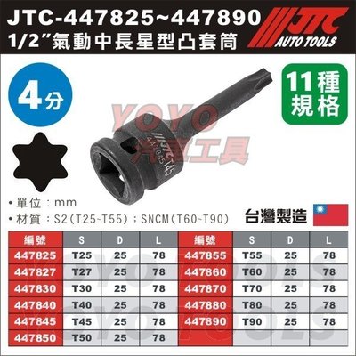 【YOYO汽車工具】 1/2" 氣動中長星型凸套筒 4分 四分 氣動 中長 星型 套筒 凸套筒 JTC-J408LT